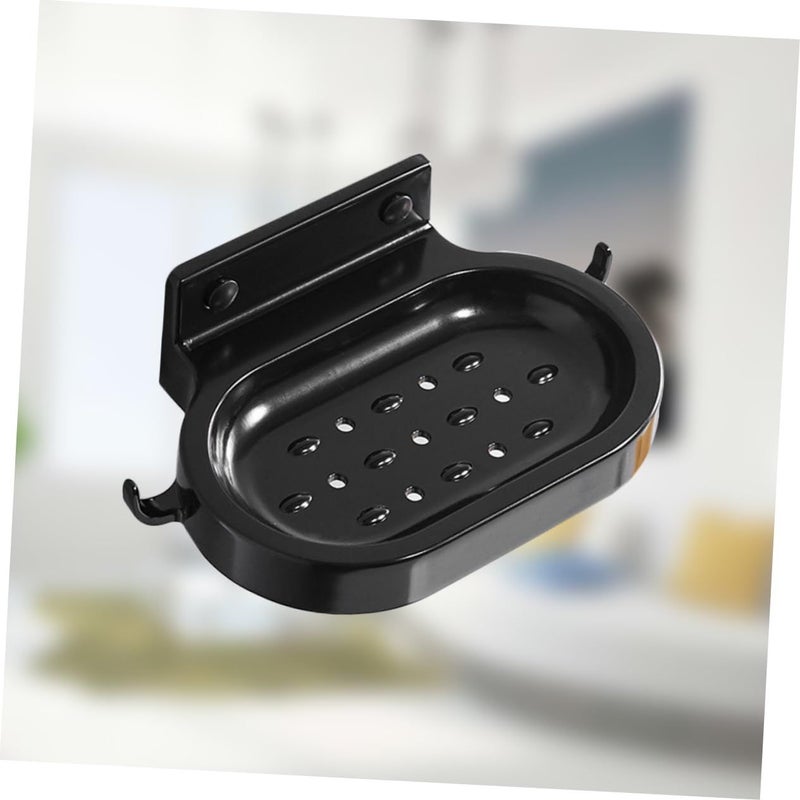 Black Space Aluminum Self Adhesive Soap Holder With Double Hooks And Drainage Shelf - Image 5