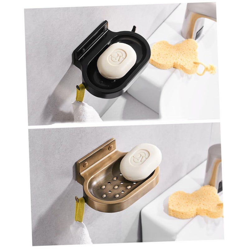 Black Space Aluminum Self Adhesive Soap Holder With Double Hooks And Drainage Shelf - Image 3