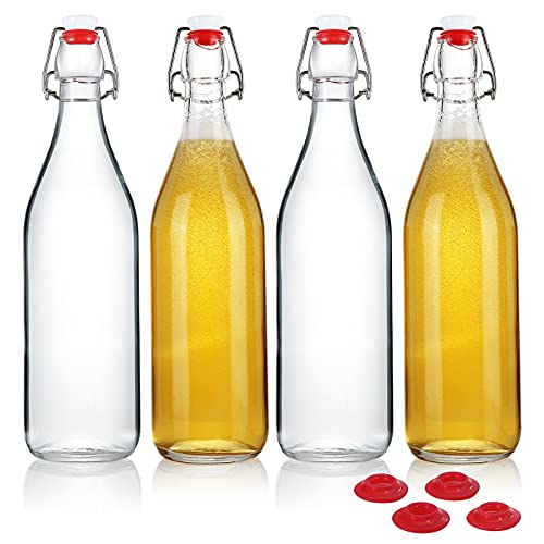 YEBODA Clear Glass Bottles with Stopper For Home Brewing Beer Kombucha Kefir Airtight Silicone Seal 32 oz4 Set - Image 1