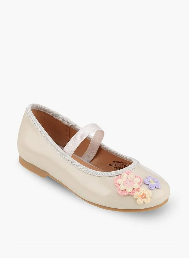 Juniors Girls Floral Applique Ballerina Shoes