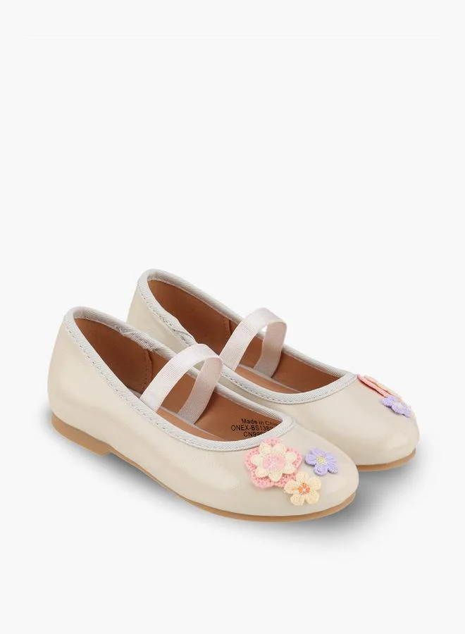 Juniors Girls Floral Applique Ballerina Shoes