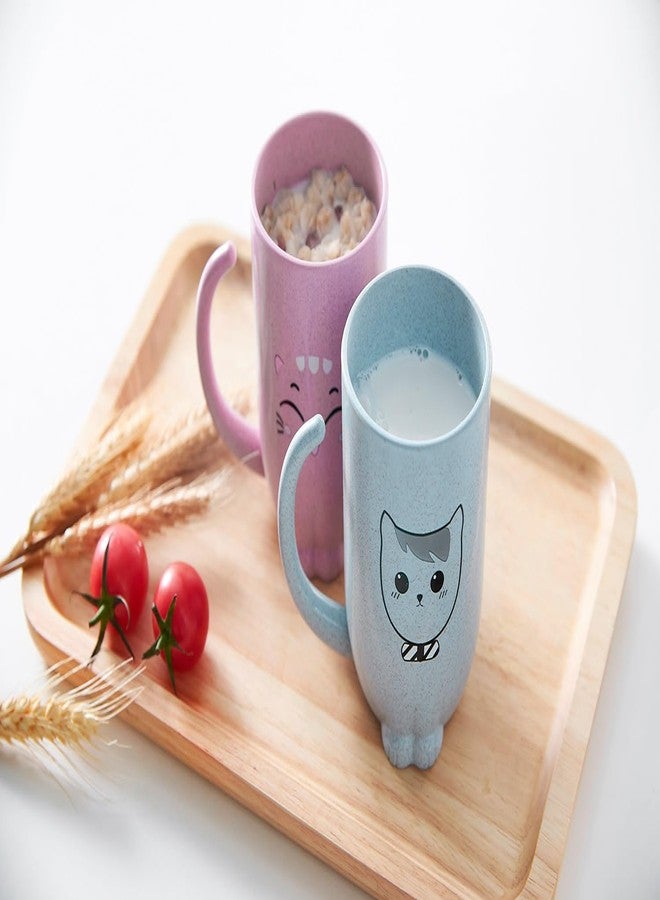 MEZON صينية عشاء مقسمة من قش القمح من ميزون، طقم عشاء غير قابل للكسر للأطفال، أطباق عشاء مع وعاء، كوب، شوكة، ملعقة، عيدان طعام، طقم أدوات مائدة، طقم عشاء للأطفال (أزرق) - Image 4