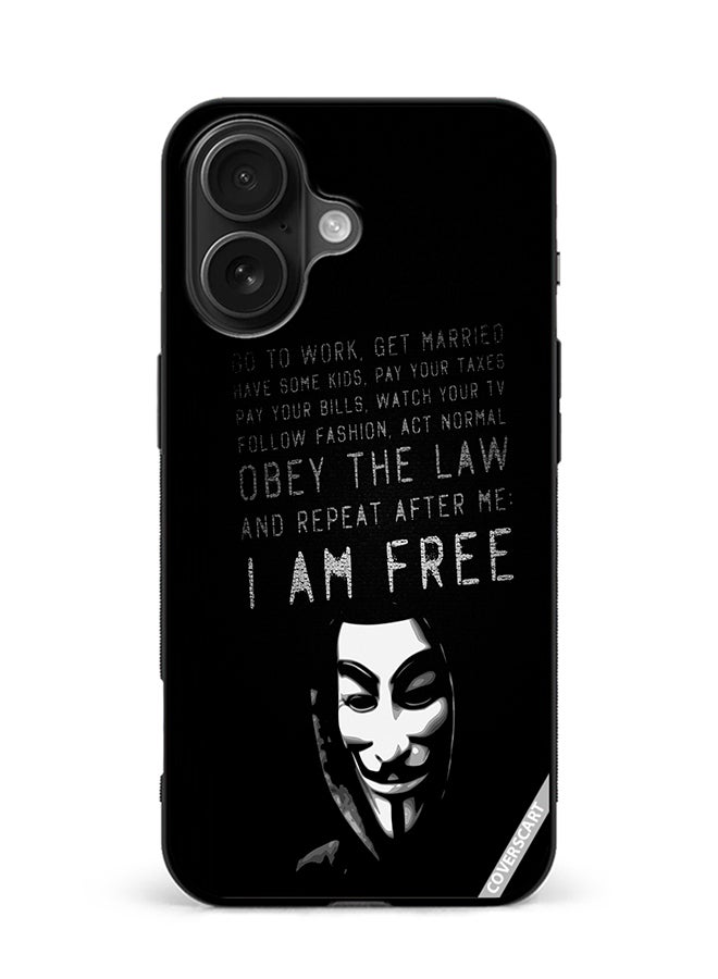 COVERSCART Protective Case Cover For Apple iPhone 16 Plus I Am Free Design Black