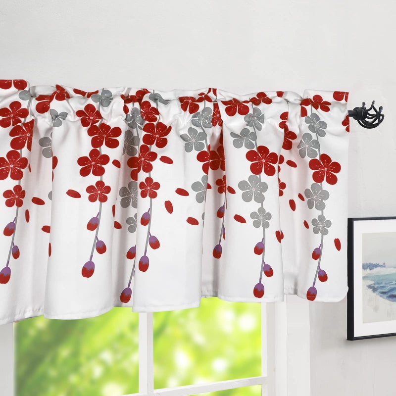 Luvyohmee Flower Valances Floral Valance Curtains for Windows Farmhouse Curtain Valance for Bathroom Cafe Basement Dining Room Kids Room 52X18 Chirstmas Red