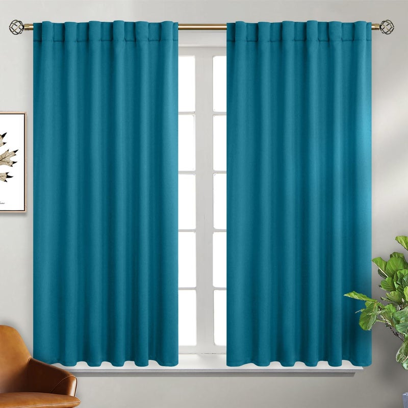 BGment Rod Pocket and Back Tab Blackout Curtains for Bedroom - Thermal Insulated Room Darkening Curtains for Living Room  2 Window Curtain Panels (38 x 54 Inch  Peacock Blue) - Image 1