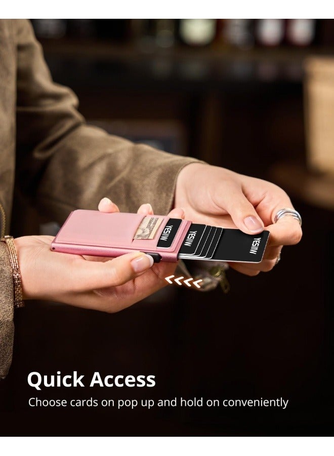 Othes Slim Wallet for Men - Pop up Card Holder RFID Blocking Minimalist Business Credit Card Wallet with Money Pocket Metal Card Case for Notes and Coins and Debit Cards - Image 2