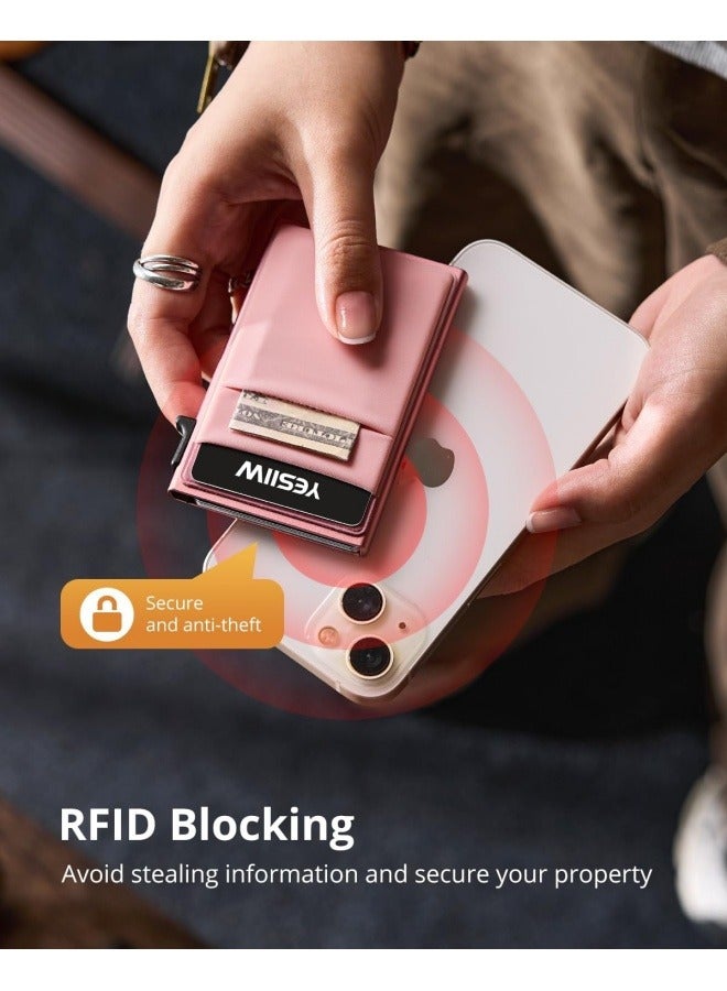 Othes Slim Wallet for Men - Pop up Card Holder RFID Blocking Minimalist Business Credit Card Wallet with Money Pocket Metal Card Case for Notes and Coins and Debit Cards - Image 4