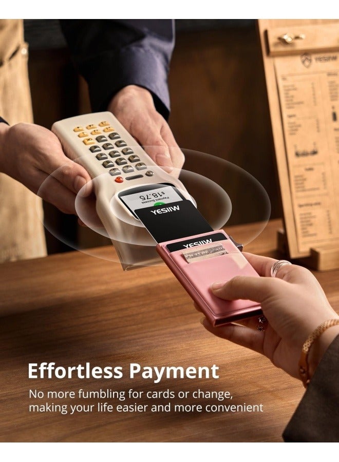 Othes Slim Wallet for Men - Pop up Card Holder RFID Blocking Minimalist Business Credit Card Wallet with Money Pocket Metal Card Case for Notes and Coins and Debit Cards - Image 3