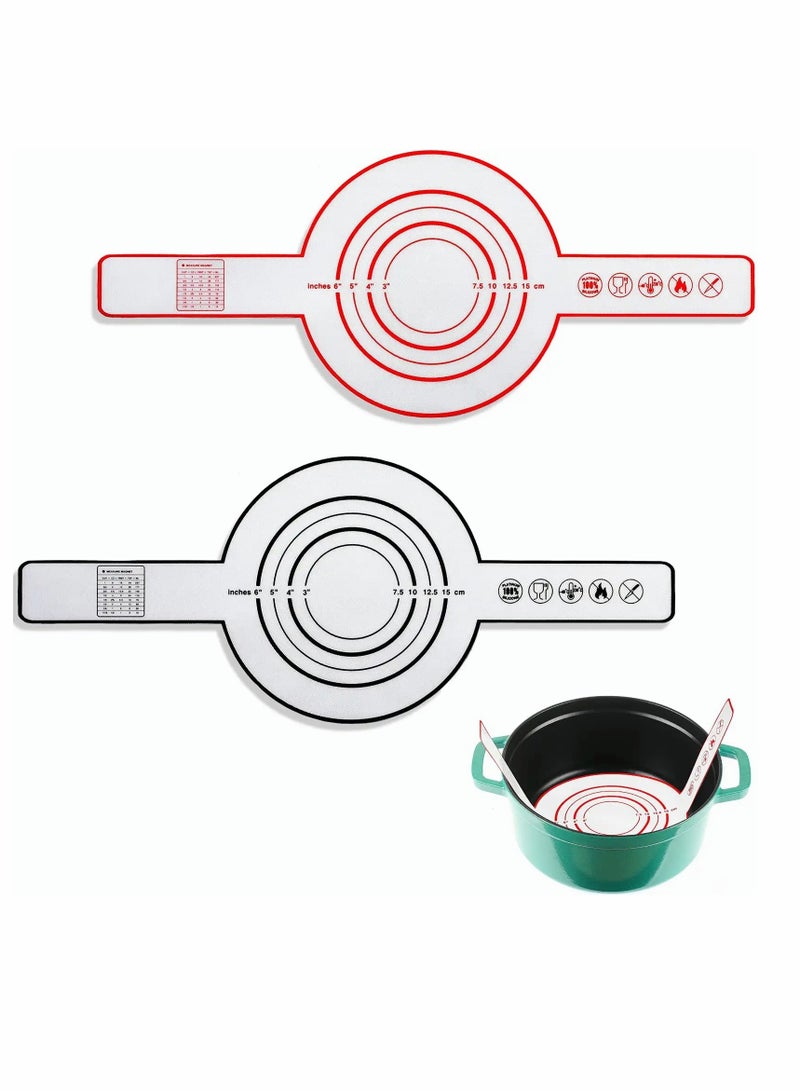 Silicone Baking Mat for Dutch Oven Bread, Black and Red Non-stick Baking Mat with Long Handle, 8.3 Inch Reusable Silicone Baking Sheets, Heat Resistant Baking Bread Pad for Dough Pastry - Image 1