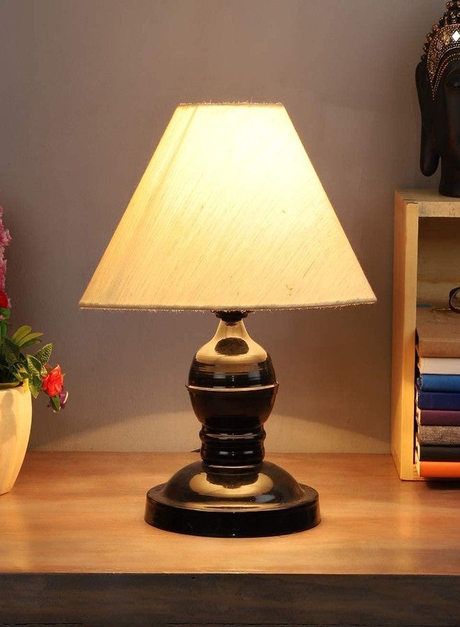Desidiya مصباح طاولة Desidiya® مع غطاء من قماش القطن لغرفة النوم وغرفة المعيشة والمكتب، نوع حامل المصباح - B22 (عبوة من قطعة واحدة - أسود، المصباح غير متضمن) - Image 1
