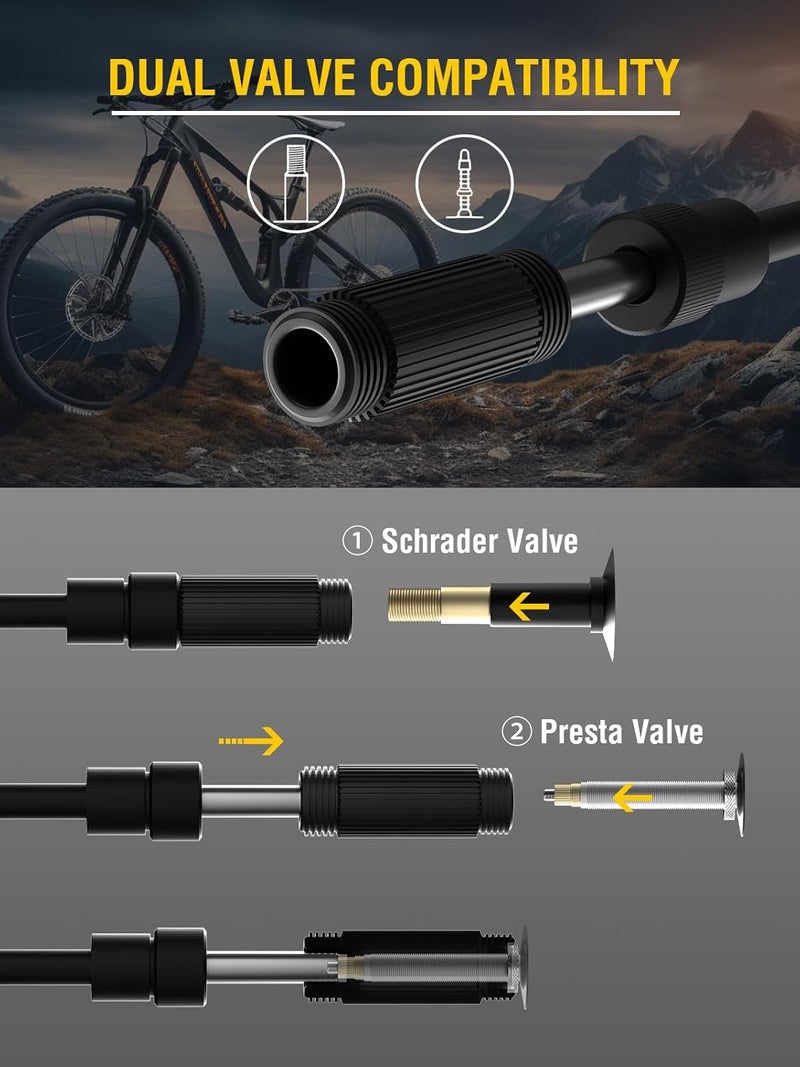 AZUNO Bike Tire Inflator with Pressure Gauge - Bicycle Presta and Schrader Air Compressor Tool - Image 2
