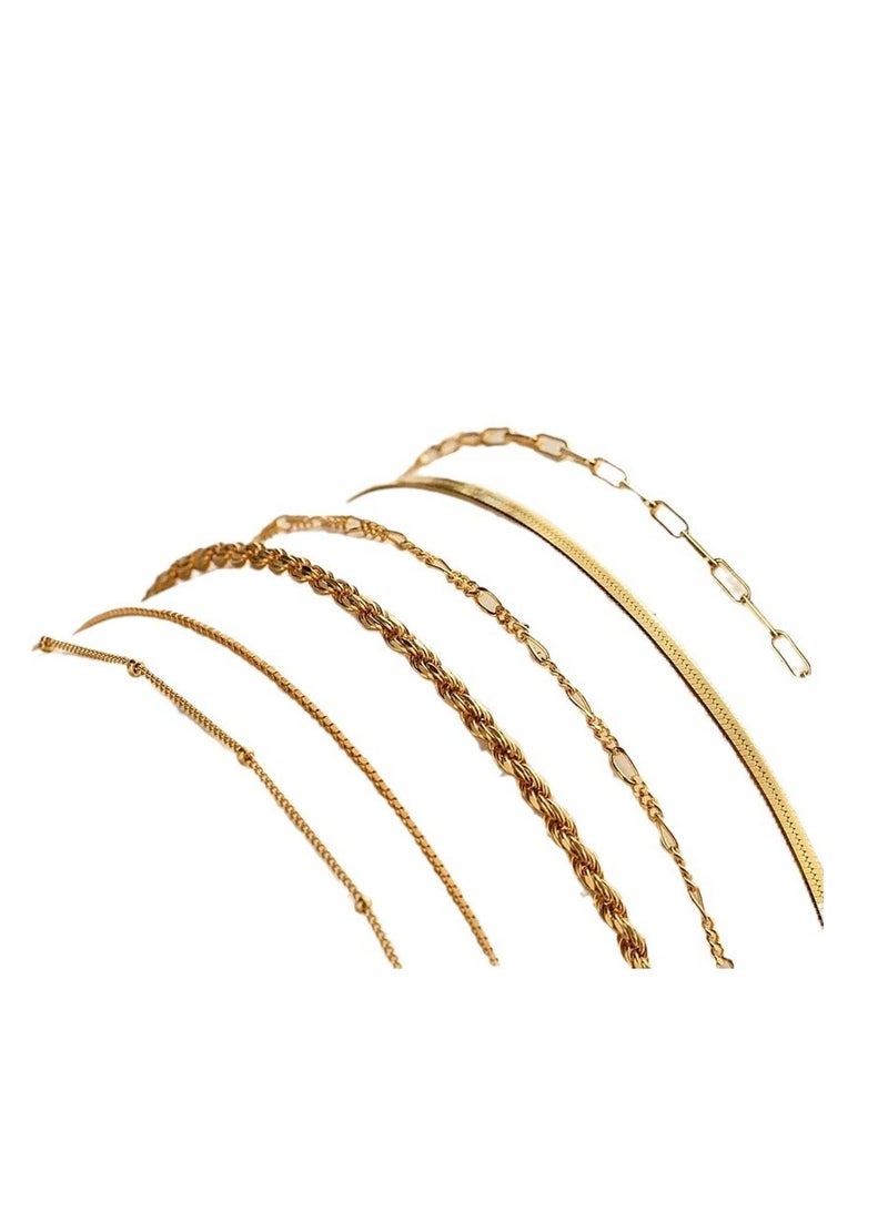 Gold Bracelets for Women Waterproof, Jewelry Sets for Women Trendy Thin Dainty Stackable Cuban Link Paperclip Chain Bracelet Pack Fashion Accessories Gifts for Womens - Image 1