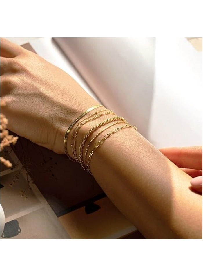 Gold Bracelets for Women Waterproof, Jewelry Sets for Women Trendy Thin Dainty Stackable Cuban Link Paperclip Chain Bracelet Pack Fashion Accessories Gifts for Womens - Image 2