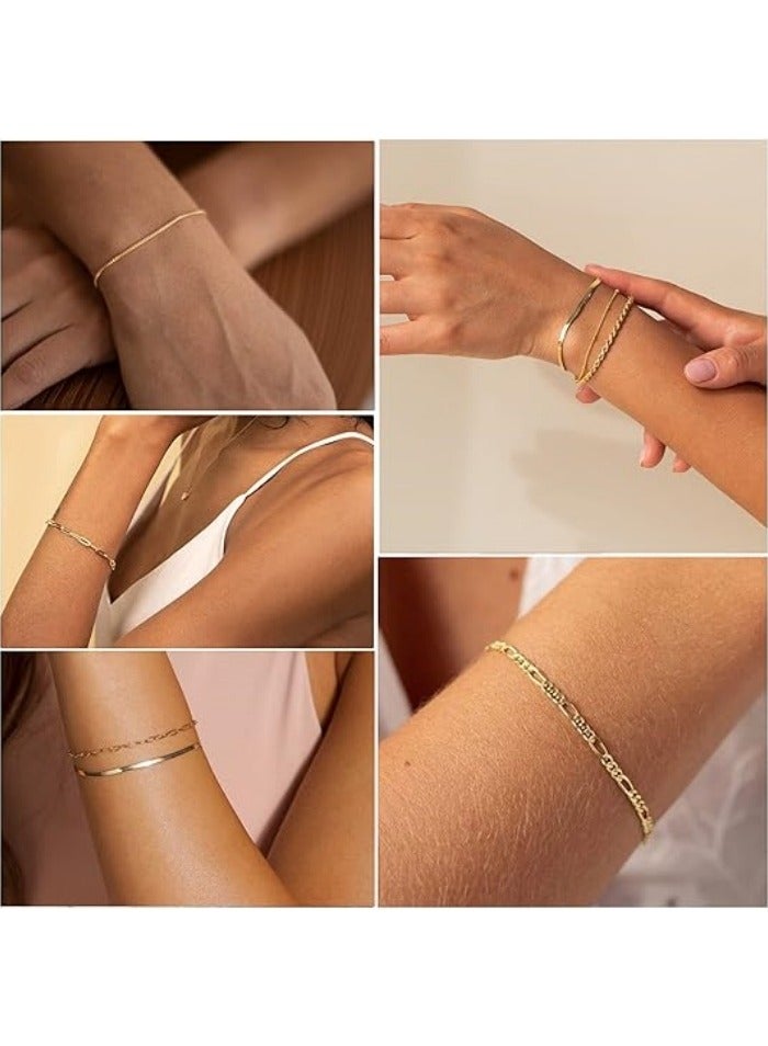 Gold Bracelets for Women Waterproof, Jewelry Sets for Women Trendy Thin Dainty Stackable Cuban Link Paperclip Chain Bracelet Pack Fashion Accessories Gifts for Womens - Image 3