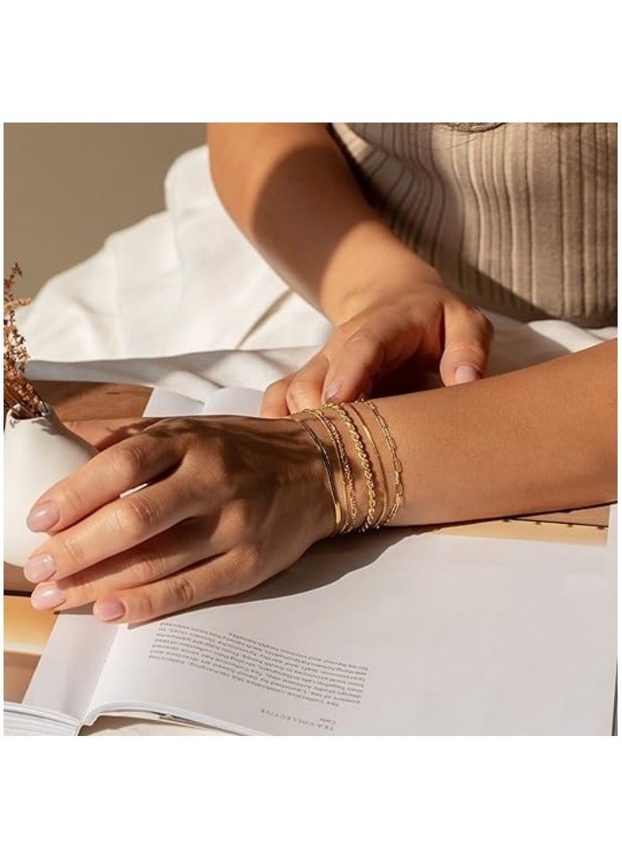 Gold Bracelets for Women Waterproof, Jewelry Sets for Women Trendy Thin Dainty Stackable Cuban Link Paperclip Chain Bracelet Pack Fashion Accessories Gifts for Womens - Image 5