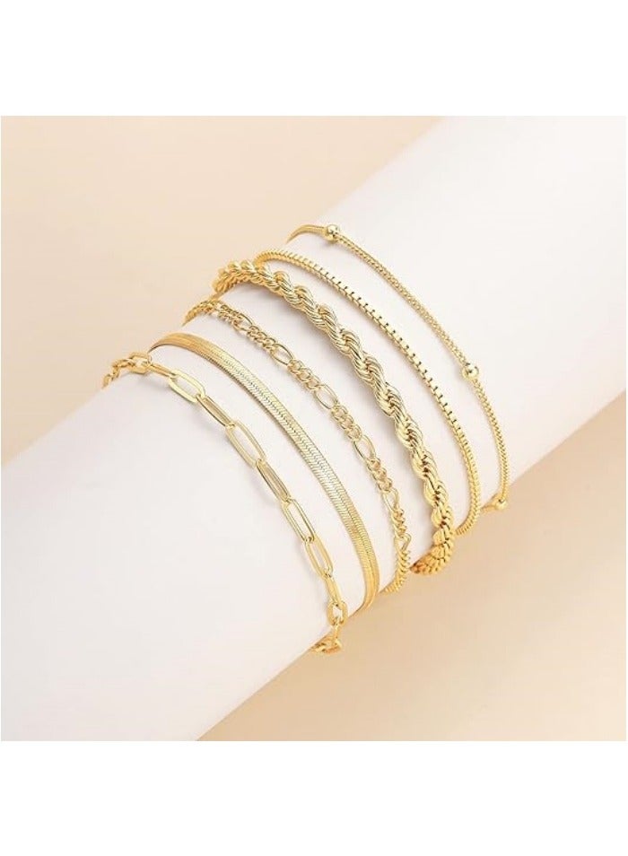 Gold Bracelets for Women Waterproof, Jewelry Sets for Women Trendy Thin Dainty Stackable Cuban Link Paperclip Chain Bracelet Pack Fashion Accessories Gifts for Womens - Image 4
