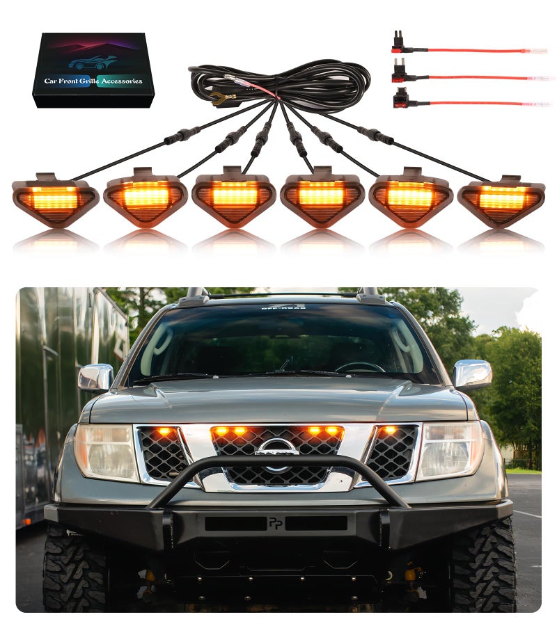 Grill Lights for Nissan Frontier Pathfinder 2005 2006 2007 2008 LED Grill Lights Front Grille Light for 2rd Gen Frontier Accessories 6Pcs Yellow
