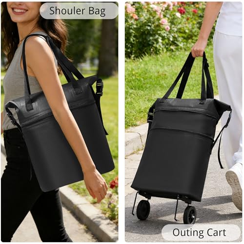 Heliosea Rolling Duffle Bag with Wheels, Expandable Travel Duffle, Foldable Water-Resistant Shoulder Bag for Men & Women, Lightweight Portable Small Travel Bag for Trips, Camping, Shopping (Black) - Image 2