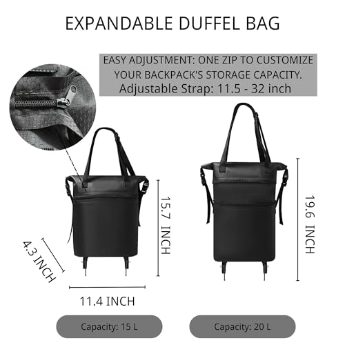 Heliosea Rolling Duffle Bag with Wheels, Expandable Travel Duffle, Foldable Water-Resistant Shoulder Bag for Men & Women, Lightweight Portable Small Travel Bag for Trips, Camping, Shopping (Black) - Image 3