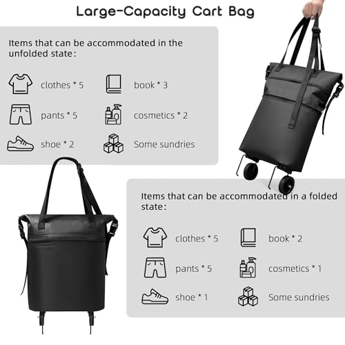 Heliosea Rolling Duffle Bag with Wheels, Expandable Travel Duffle, Foldable Water-Resistant Shoulder Bag for Men & Women, Lightweight Portable Small Travel Bag for Trips, Camping, Shopping (Black) - Image 4