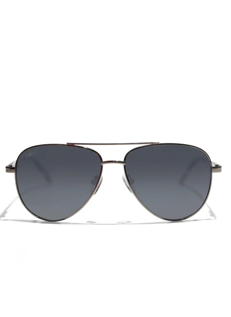 سيلفي Selfie Polarized Black Lense Black Chrome Metal Frame Sunglasses, SE8286-C2