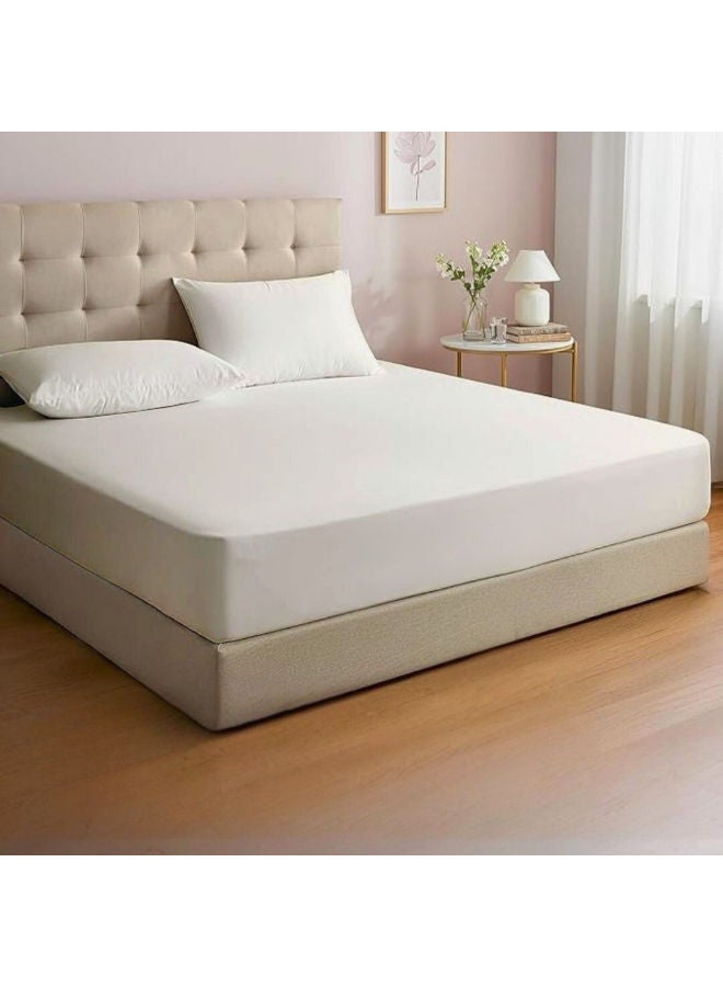 Premium cotton fitted hotel bed sheet set, 3 pieces OFF-White - Image 1