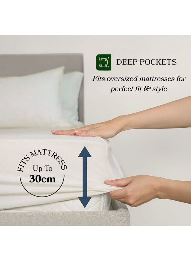 Premium cotton fitted hotel bed sheet set, 3 pieces OFF-White - Image 3