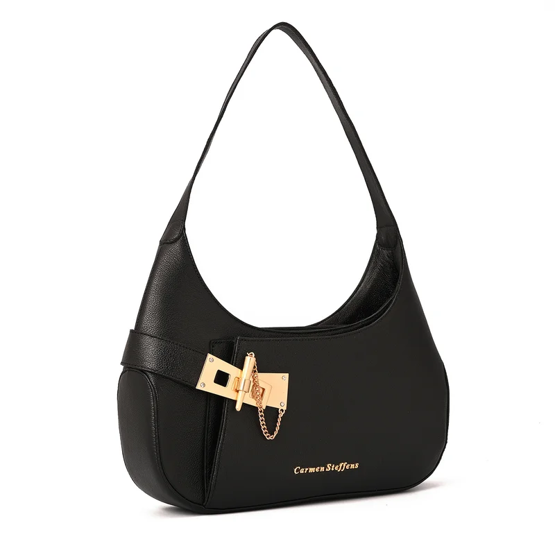 Hobo Bag Golden Clasp Black