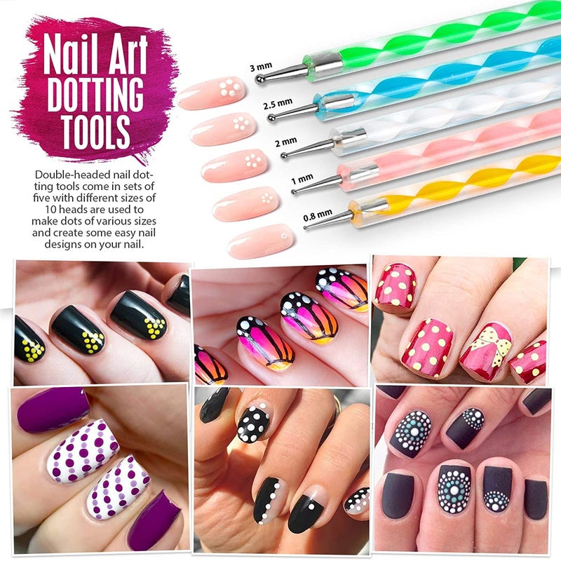 DBZ DBZ Nail Art Kit  48 Pcs Glass Bottles Glitter Stones Sparkling 100 Nails 15 Nail Art brush 5 Nail Dotting Pen 1 Glue 1 Pc Tip Guide Sticker And 1 Pair Black Gloves care For Home And Saloon Use - Image 2