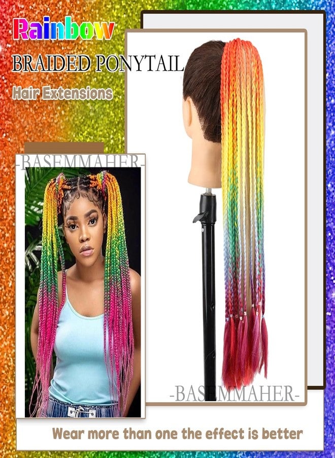 بيسماهير وصلات شعر ذيل حصان بألوان قوس قزح للفتيات، شعر مستعار ذيل حصان مضفر ملون مع أربطة مطاطية، قطع شعر صناعية مضفرة، إكسسوارات شعر للنساء، ألوان قوس قزح، مهرجانات، حفلات، يوم الشعر المجنون - Image 4
