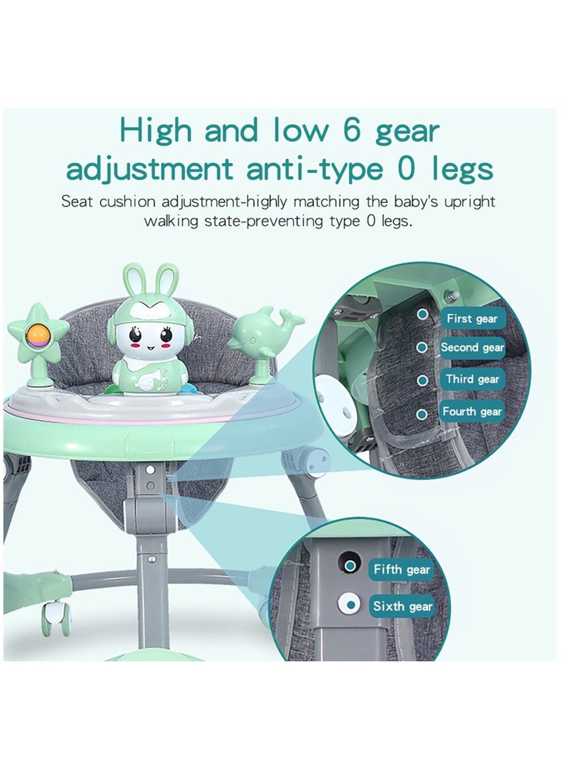 MIXDE Baby Walker, 360-Degree Rotate Toddler Walker with Detachable Music Tray, Adjustable Height Baby Trolley for 6-18 Months Boys and Girls (Green)  - Image 4
