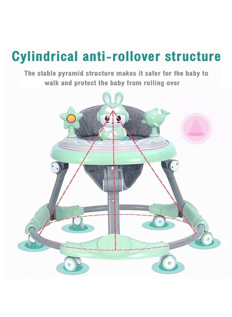 MIXDE Baby Walker, 360-Degree Rotate Toddler Walker with Detachable Music Tray, Adjustable Height Baby Trolley for 6-18 Months Boys and Girls (Green)  - Image 2