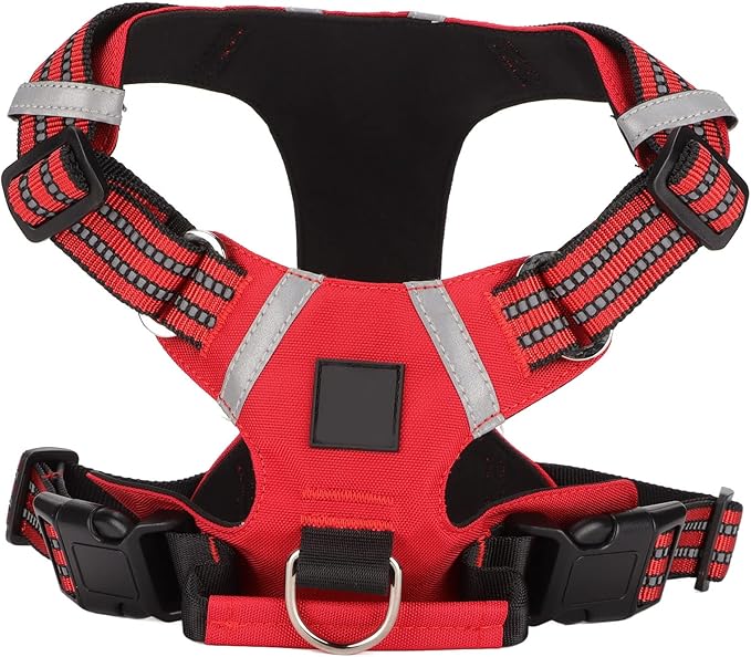 Adjustable No Pull Dog Harness With Handle Reflective Waterproof Vest Medium Red - Image 1