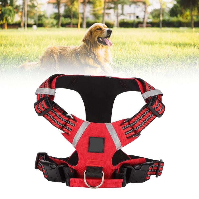 Adjustable No Pull Dog Harness With Handle Reflective Waterproof Vest Medium Red - Image 4