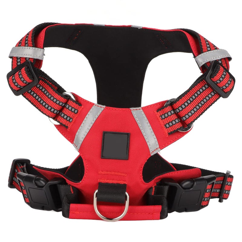 Adjustable No Pull Dog Harness With Handle Reflective Waterproof Vest Medium Red - Image 2