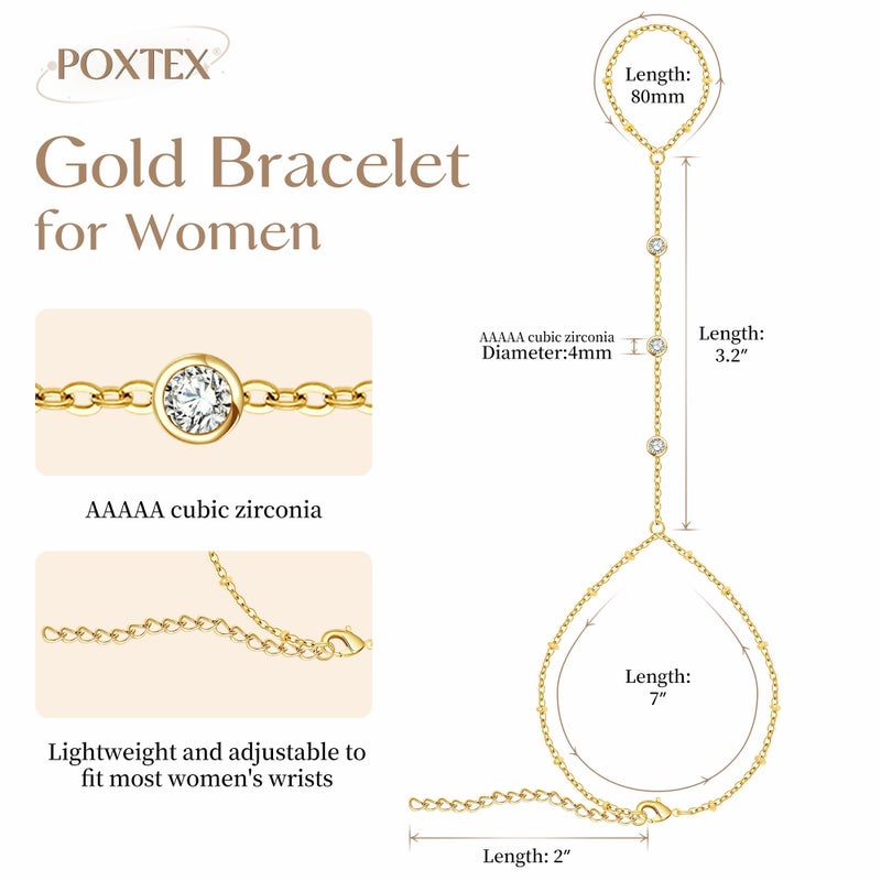 Poxtex Gold Beaded Bracelets for Women Waterproof, 14K Real Gold CZ Diamond Bezel Hand Chain Dainty Adjustable Bracelets for Women Trendy, Fashion Jewelry Gifts for Her - Image 4