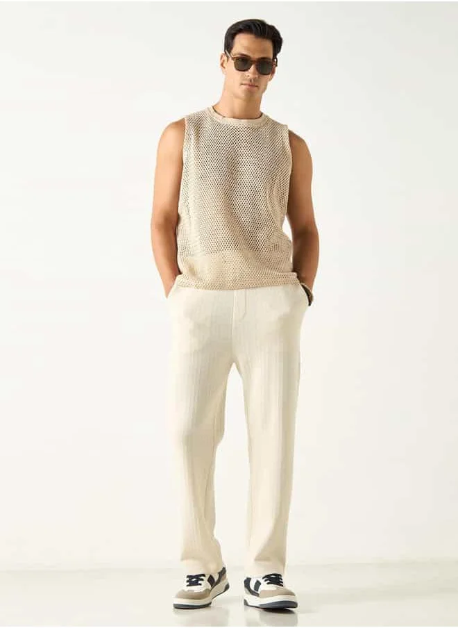 Iconic Iconic Textured Sleeveless T-shirt with Crew Neck