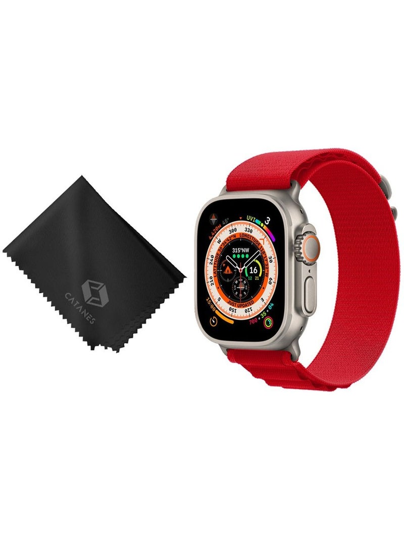 CATANES - 2 Packs Of Apple Watch Band and Microfiber Cloth Alpine Loop Band 49mm 45mm 44mm 42mm Women Men Adjustable with Metal G-Hook Strap for iWatch Ultra Series SE 8/7/6/5/4/3/2/1 Red - Image 1