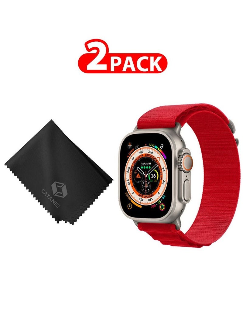 CATANES - 2 Packs Of Apple Watch Band and Microfiber Cloth Alpine Loop Band 49mm 45mm 44mm 42mm Women Men Adjustable with Metal G-Hook Strap for iWatch Ultra Series SE 8/7/6/5/4/3/2/1 Red - Image 1