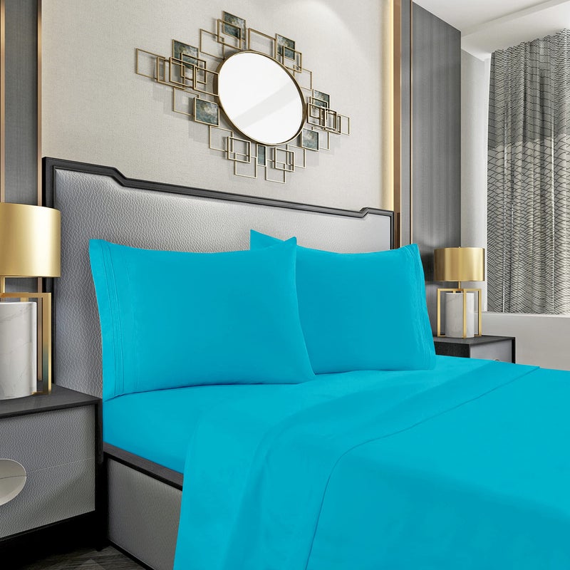 Mocassi Queen Sheet Set  Luxury Hotel 1800 Premier Bedding Sheets  Pillowcases  Ultra Soft Breathable  Cooling Bed Sheets  Deep Pocket  Wrinkle Resistant  4 Piece Set  Queen Teal