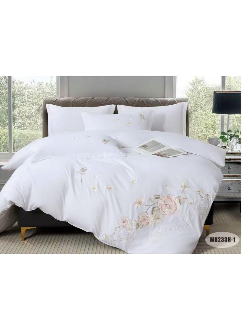 Comfy Comfy King Size Floral All Season Luxurious Cotton 6Pc White Comforter Set 