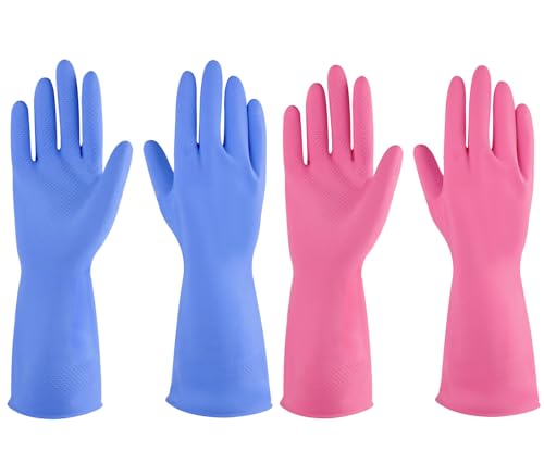 IUCGE Rubber gloves dishwashing 2 Pairs for Kitchen,Cleaning gloves for household Reuseable.(Medium,Blue+Pink) - Image 1