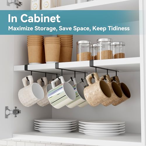ECROCY Mug Holder for Cabinet, Clip-On Shelf and Fits Shelves up to 3/4", 3pcs Mug Organizer for Kitchen, No Drilling Free Damage - Image 2