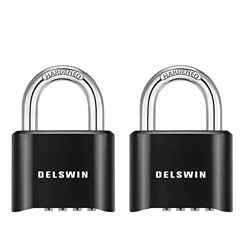 DELSWIN 4-Digit Combination Lock Outdoor Padlock - Heavy Duty Locker Lock with Hardened Steel Shackle, Waterproof Combo Lock for Gym Locker, Hasp Storage, Shed, Fence, Gate (Black,2Pcs) - Image 1