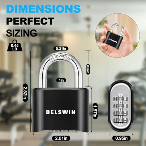 DELSWIN 4-Digit Combination Lock Outdoor Padlock - Heavy Duty Locker Lock with Hardened Steel Shackle, Waterproof Combo Lock for Gym Locker, Hasp Storage, Shed, Fence, Gate (Black,2Pcs) - Image 5