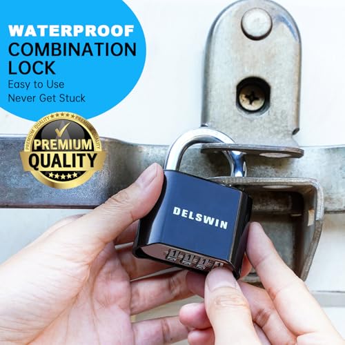 DELSWIN 4-Digit Combination Lock Outdoor Padlock - Heavy Duty Locker Lock with Hardened Steel Shackle, Waterproof Combo Lock for Gym Locker, Hasp Storage, Shed, Fence, Gate (Black,2Pcs) - Image 2