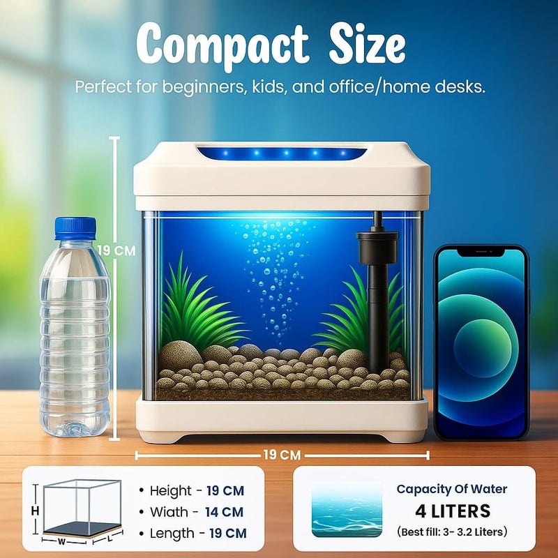 rizopets حوض سمك مدمج T-190F مع إضاءة LED مدمجة وفلتر صامت حوض أكريليك فائق الوضوح لسمكة البيتا والأسماك الصغيرة للاستخدام في المنزل أو المكتب - Image 2