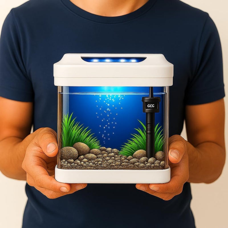 rizopets حوض سمك مدمج T-190F مع إضاءة LED مدمجة وفلتر صامت حوض أكريليك فائق الوضوح لسمكة البيتا والأسماك الصغيرة للاستخدام في المنزل أو المكتب - Image 1
