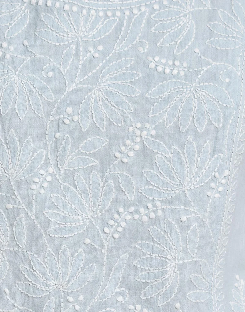 Fabindia Blue Cotton Chikankari Slim Fit Long Kurta