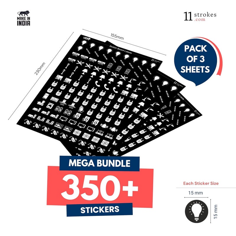 11 Strokes Black & White Switch Board Stickers for Home - 3 Sheets Black Switch Board Stickers, Electric Switchboard self Adhesive Stickers, Light Stickers, Bell Sticker Light Fan Sticker for Switch - Image 2